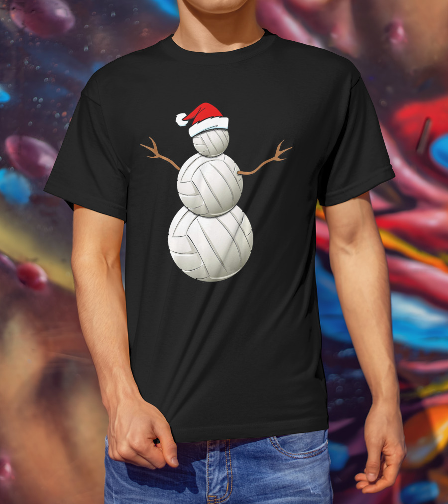 Snowman Volleyball Santa Hat Funny Christmas Balls T-Shirt