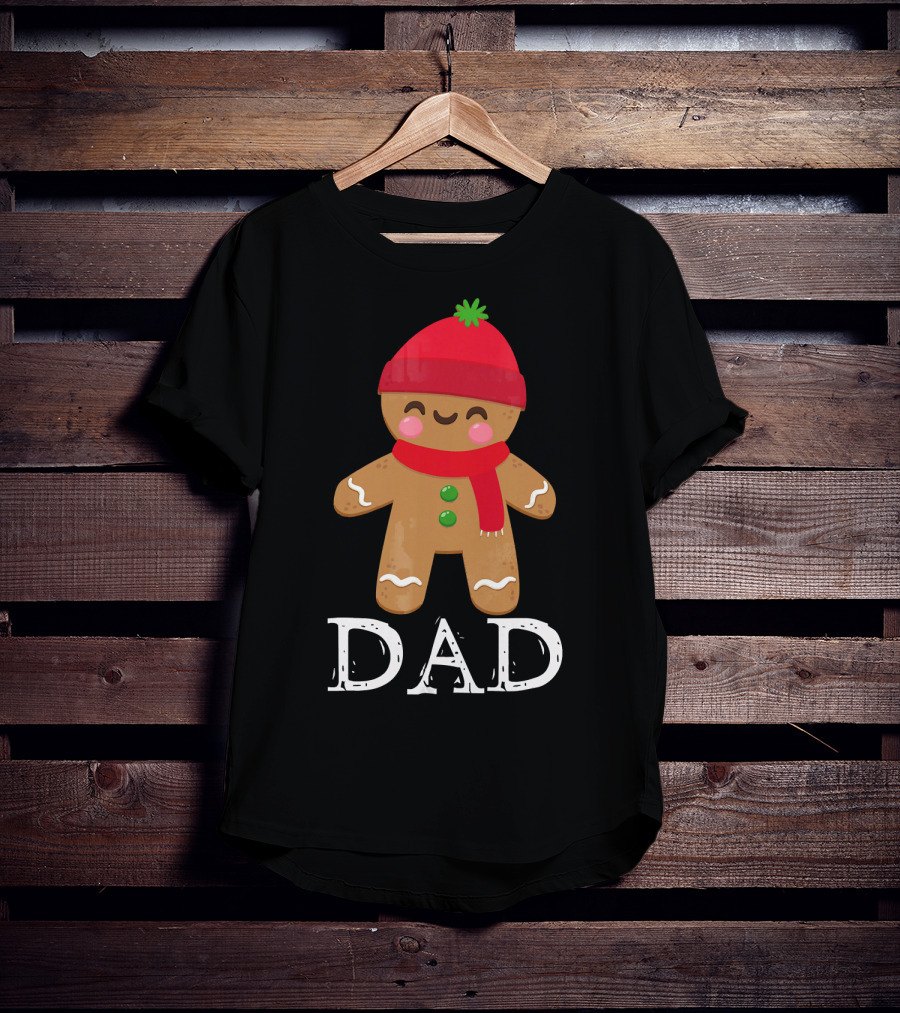 Gingerbread Dad Christmas Matching Pajama Festive Holiday Red Hat Scarf T-Shirt