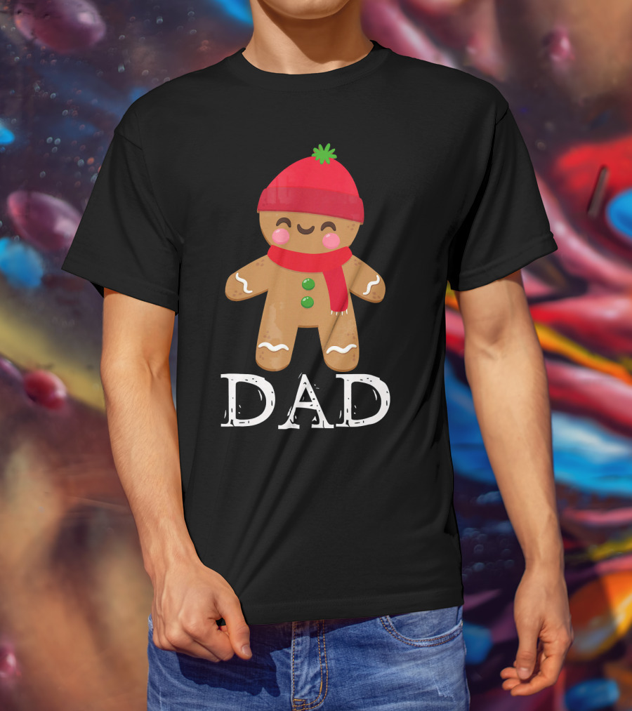 Gingerbread Dad Christmas Matching Pajama Festive Holiday Red Hat Scarf T-Shirt