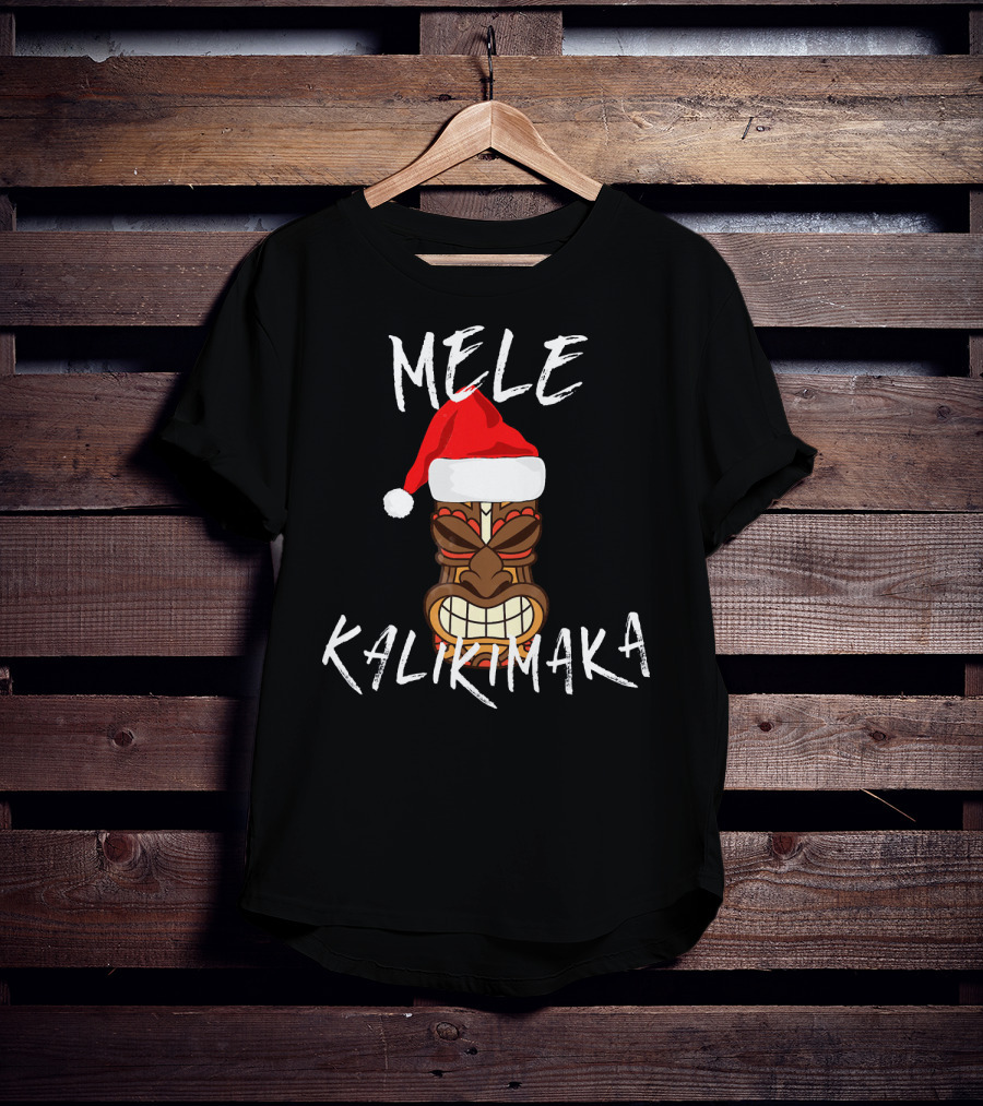Mele Kalikimaka Tiki Santa Hat Merry Christmas Haw T-Shirt
