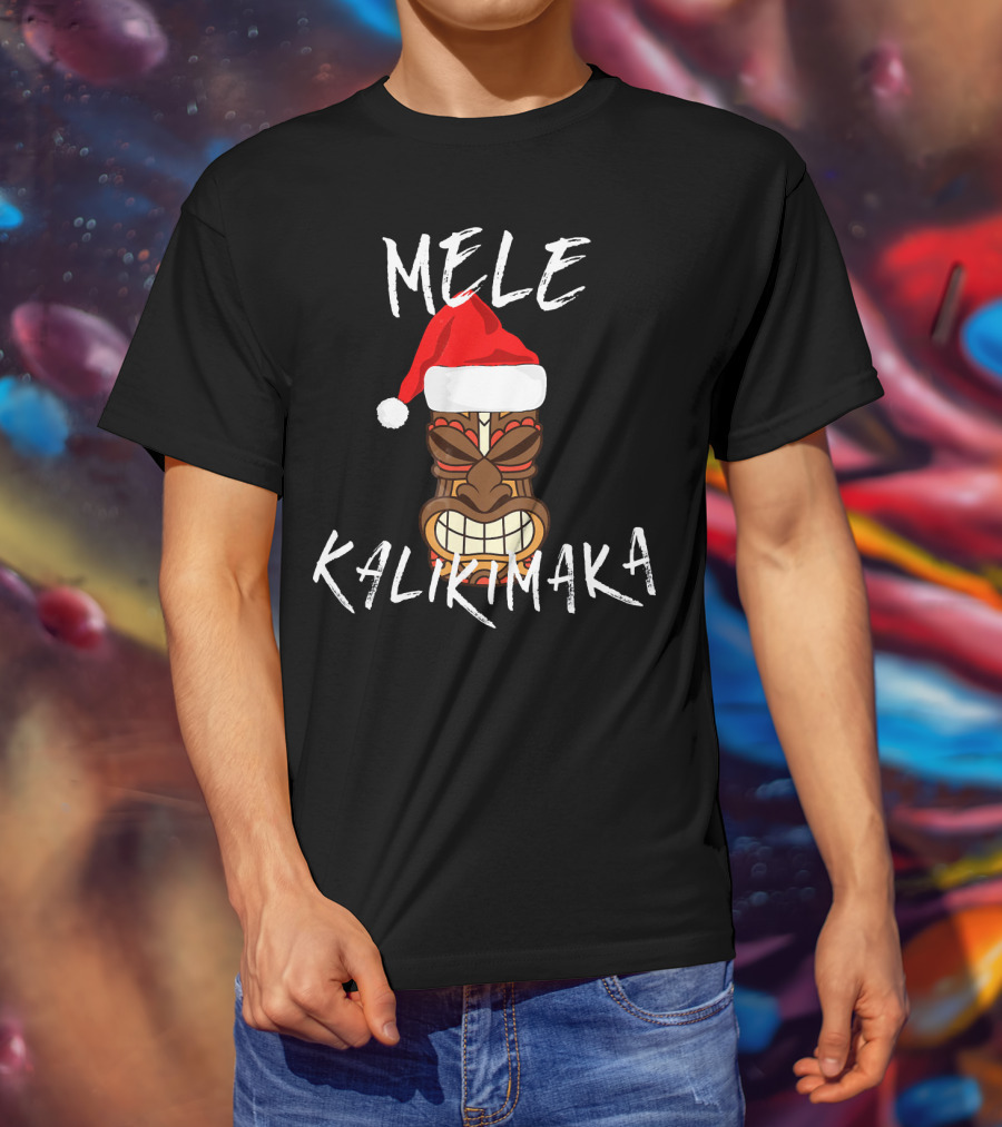 Mele Kalikimaka Tiki Santa Hat Merry Christmas Haw T-Shirt