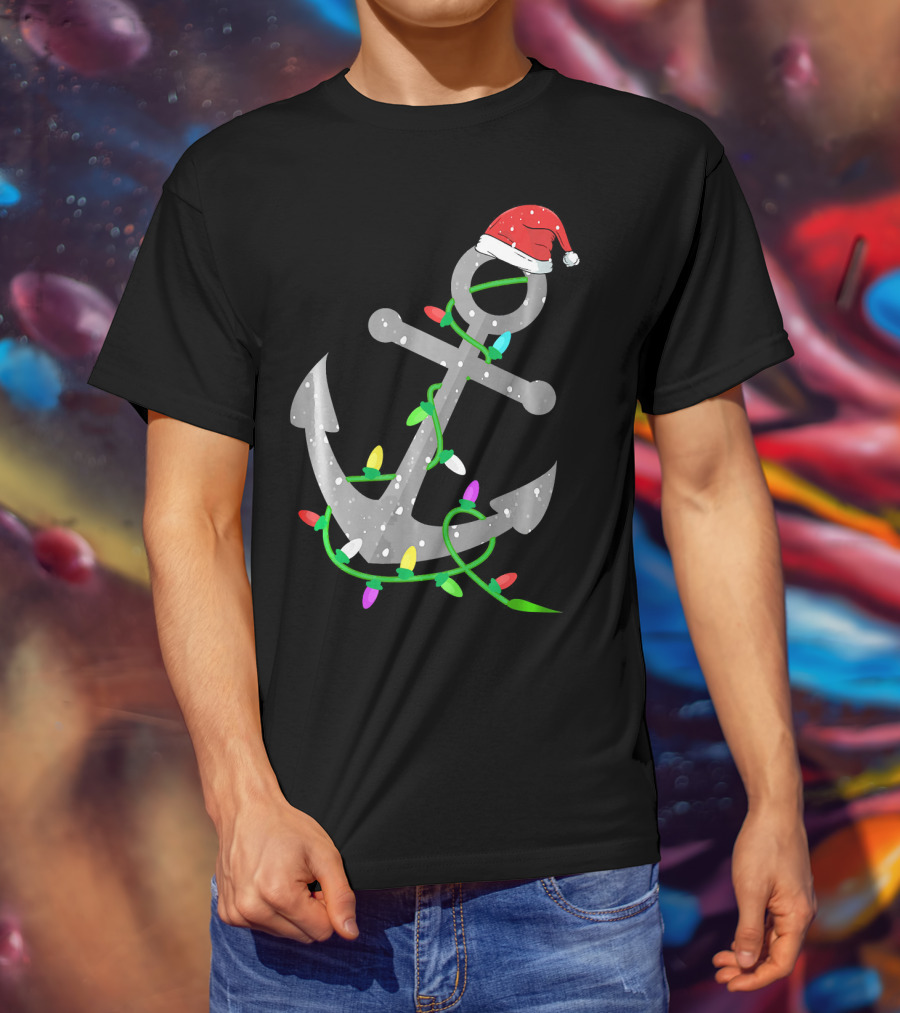 Merry Captain Santa Anchor With Christmas Lights T-Shirt