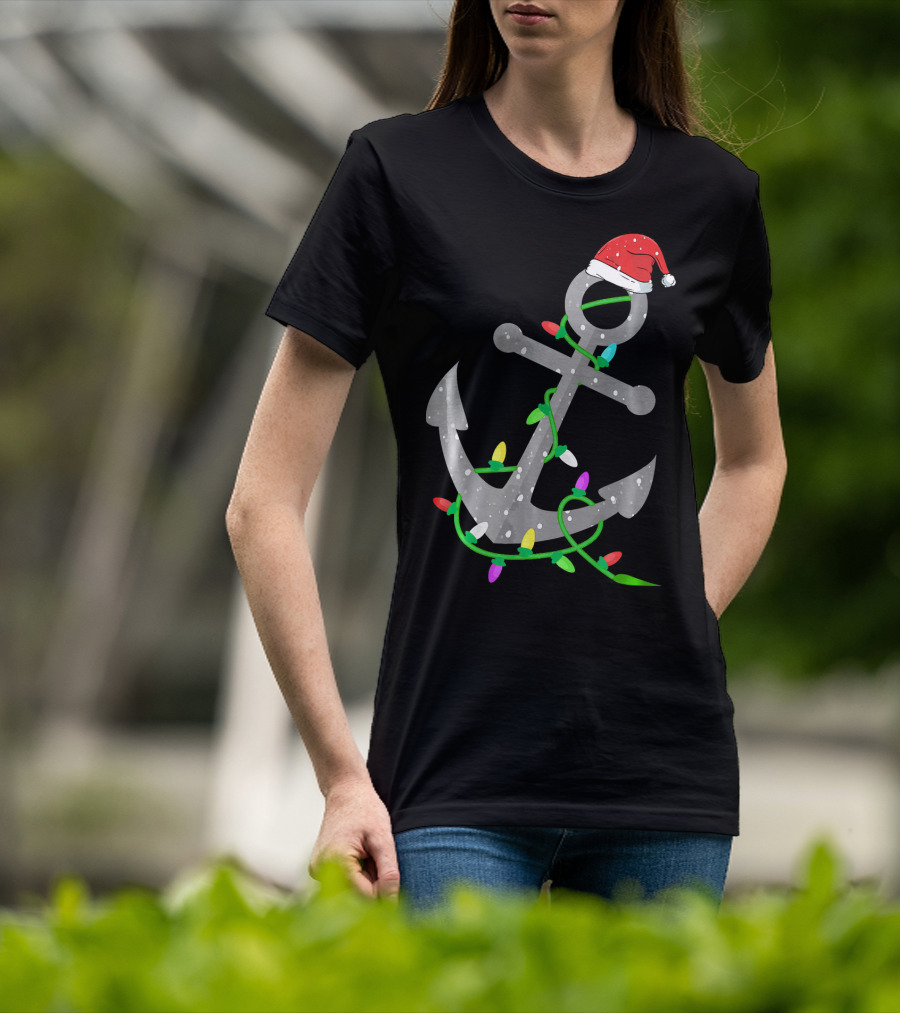 Merry Captain Santa Anchor With Christmas Lights T-Shirt