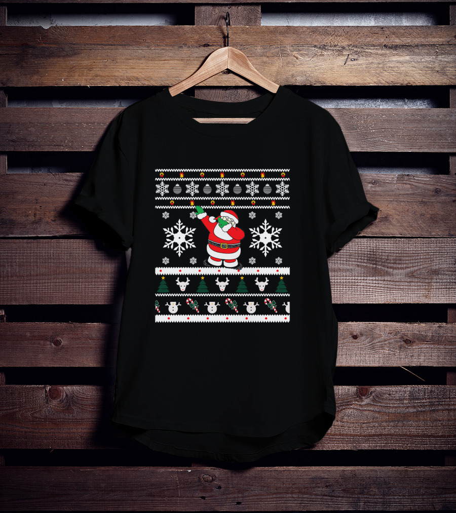 Dabbing Santa Ugly Christmas Snowflakes And Reindeer T-Shirt