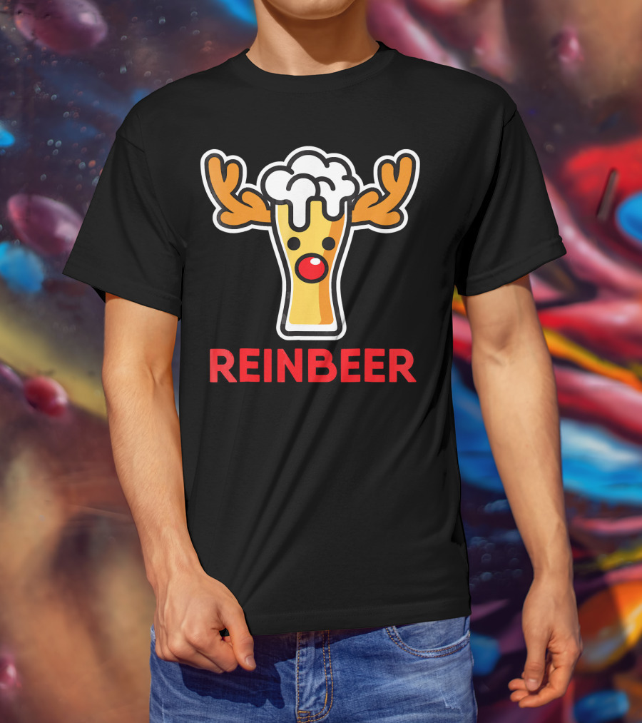 Rein Beer Reindeer With Antlers And Foamy Beer Head T-Shirt