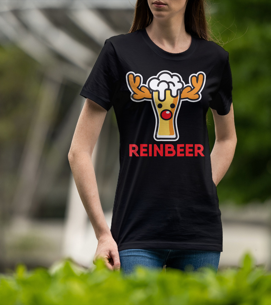 Rein Beer Reindeer With Antlers And Foamy Beer Head T-Shirt