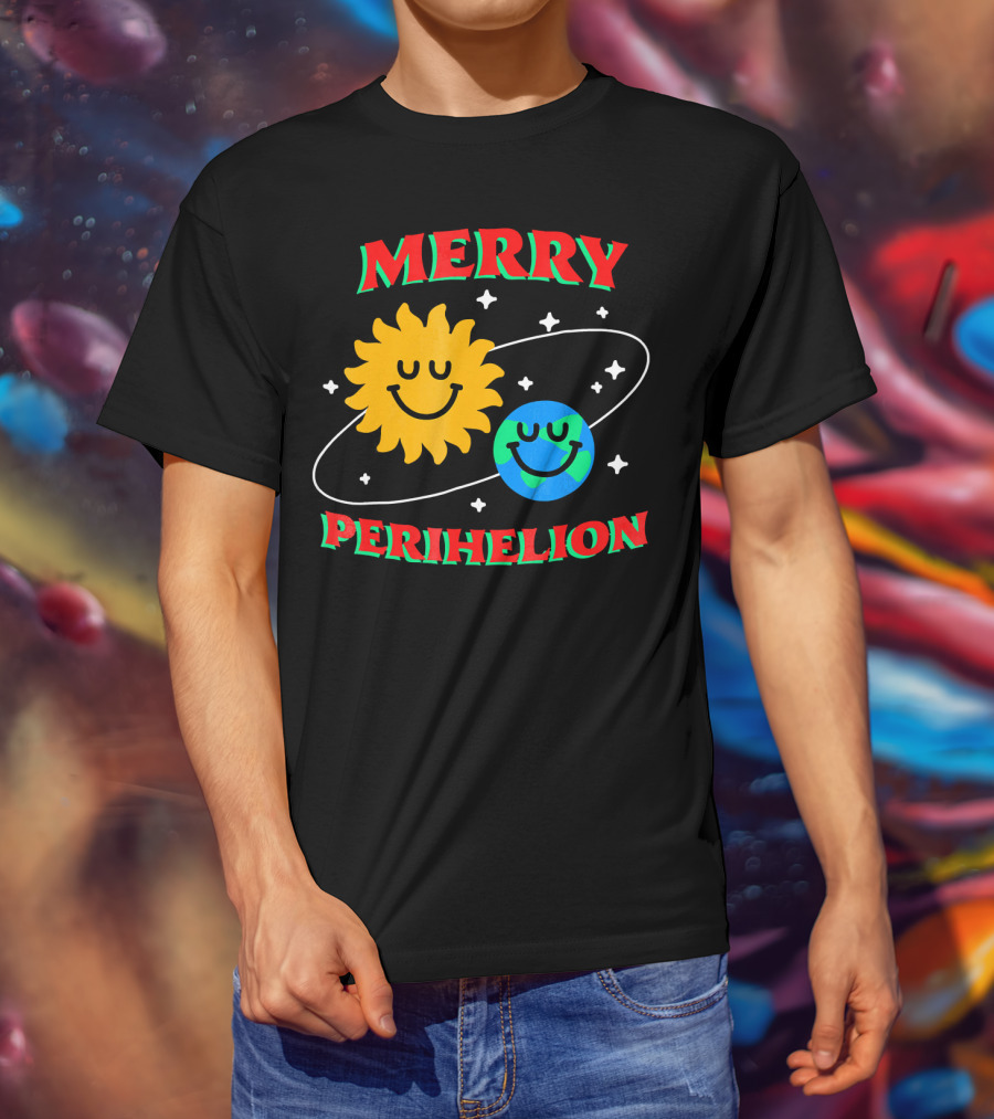 Merry Perihelion Sun Earth Smiling Orbit T-Shirt