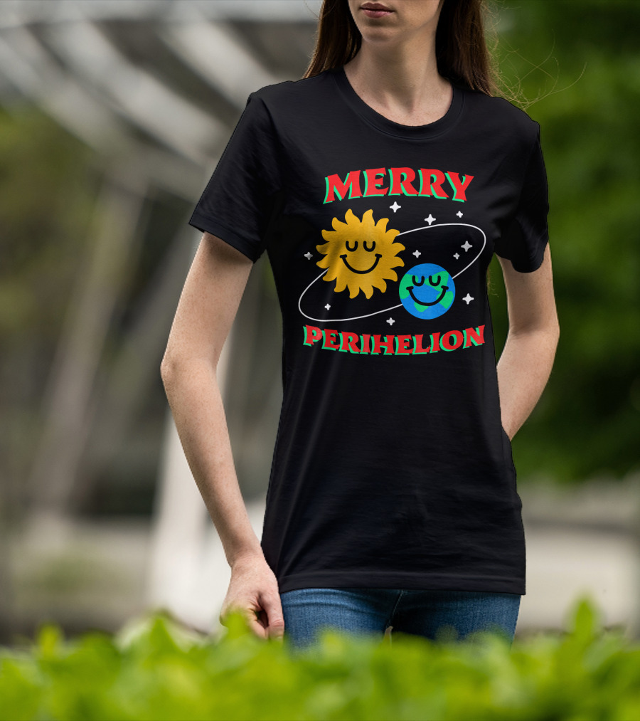 Merry Perihelion Sun Earth Smiling Orbit T-Shirt