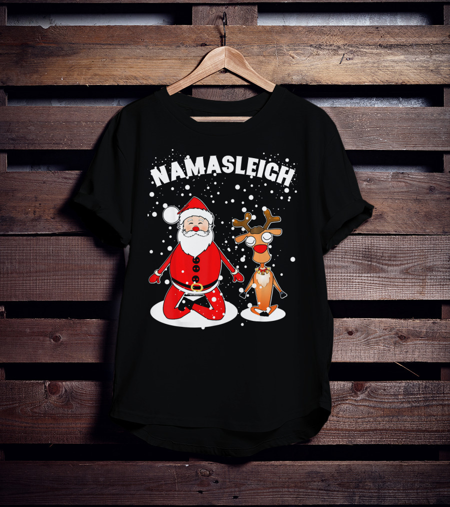 NamaSleigh Funny Christmas Yoga Santa And Reindeer Meditation T-Shirt