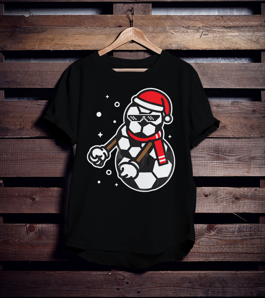 Soccer Player Snowman Funny Boy Girl Christmas Cool Santa Hat Pixel Glasses T-Shirt
