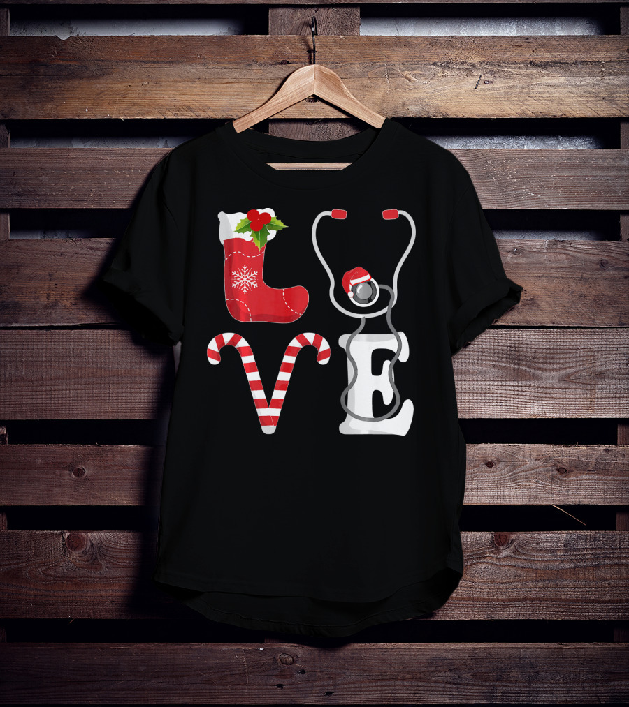 Christmas Nurse Love Santa Stethoscope T-Shirt