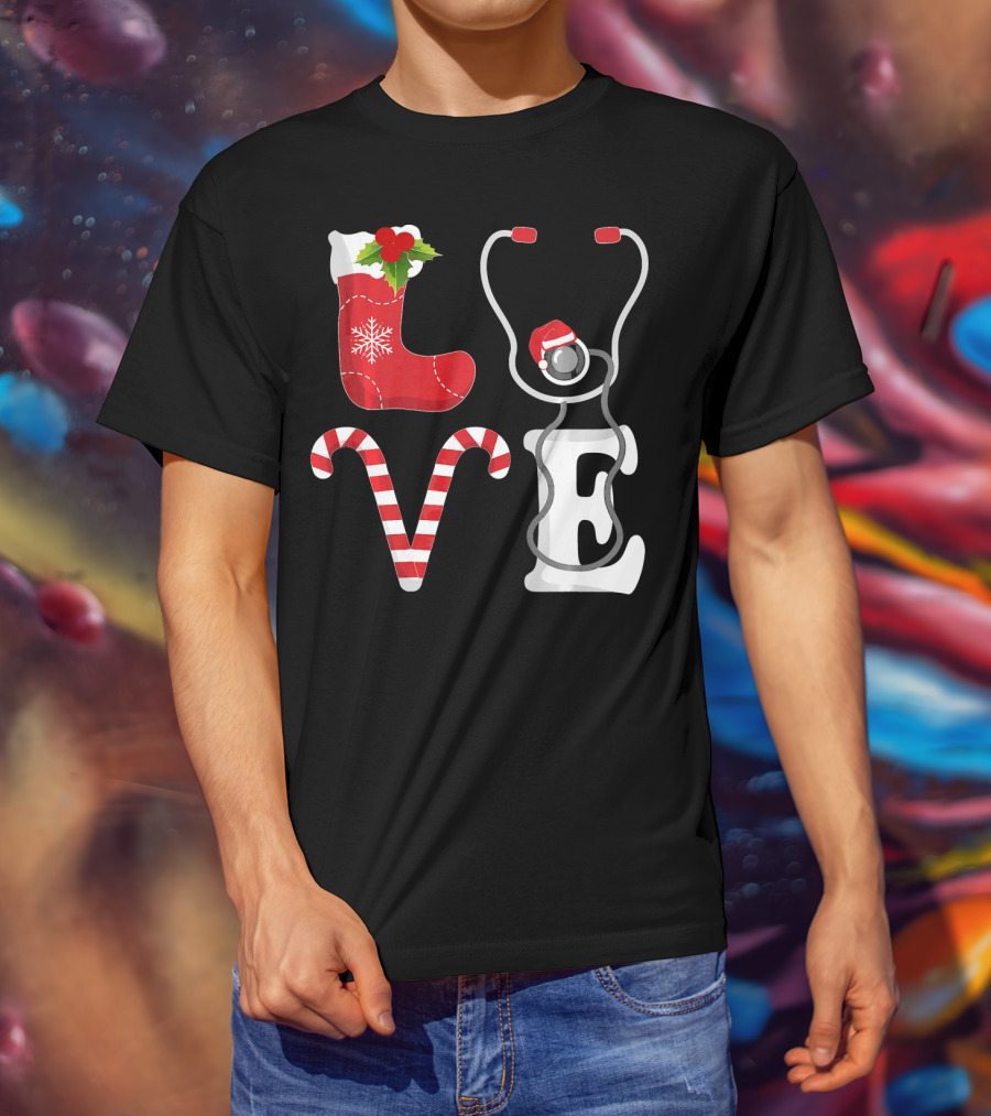 Christmas Nurse Love Santa Stethoscope T-Shirt