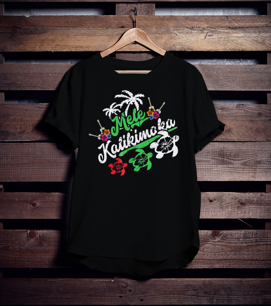 Mele Kalikimaka Hawaiian Turtles Palm Trees Flowers T-Shirt