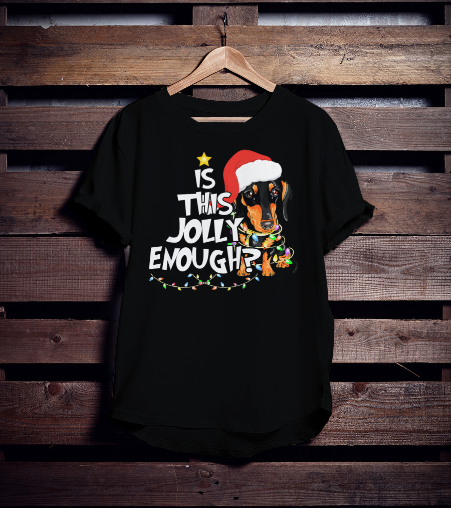 Is This Jolly Enough Christmas Dachshund With Santa Hat And Lights T-Shirt