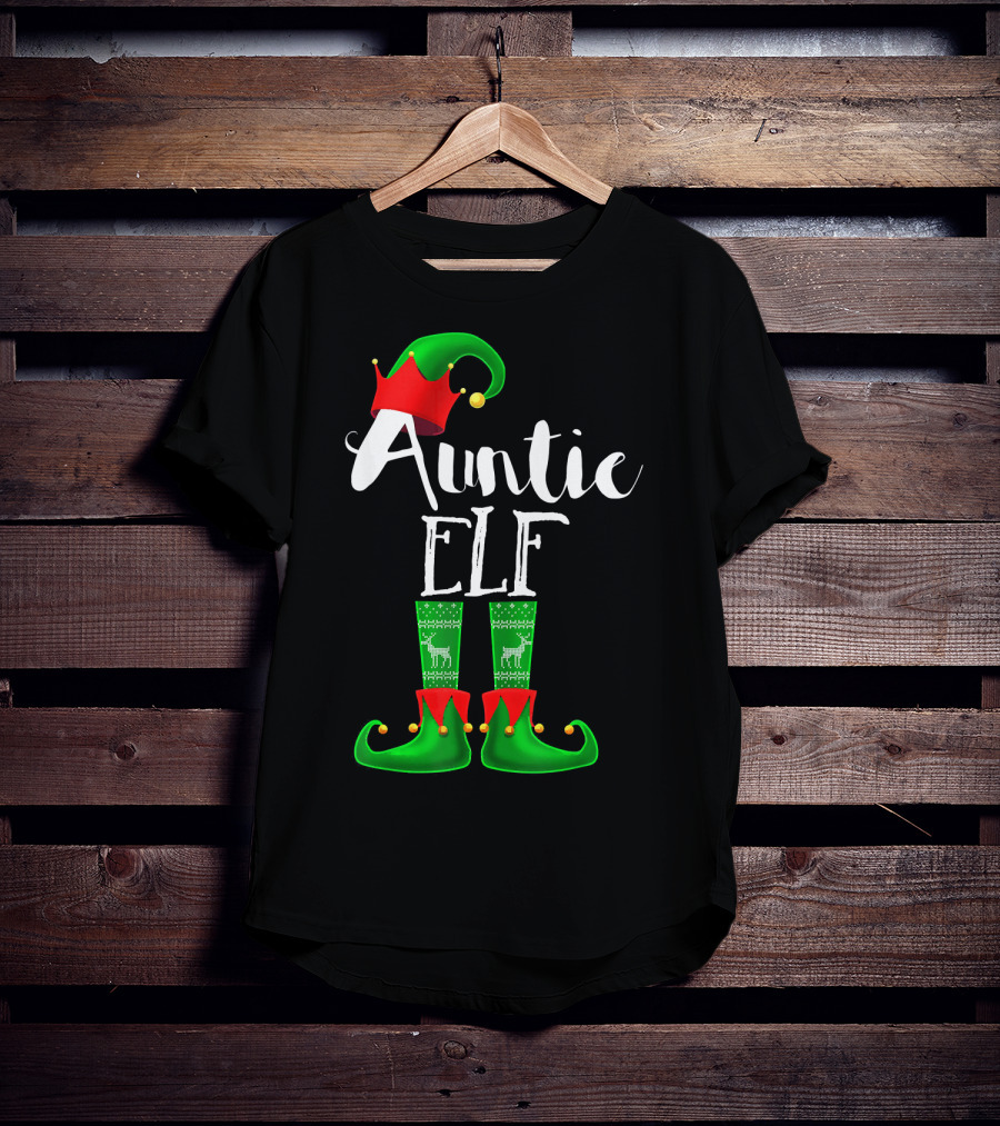 Auntie Elf Matching Family Christmas Socks And Hat T-Shirt