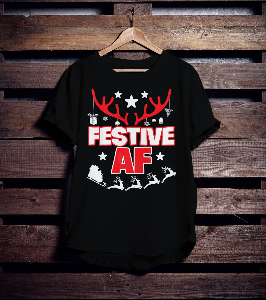 Festive AF Antlers Reindeer Stars Christmas Sled T-Shirt