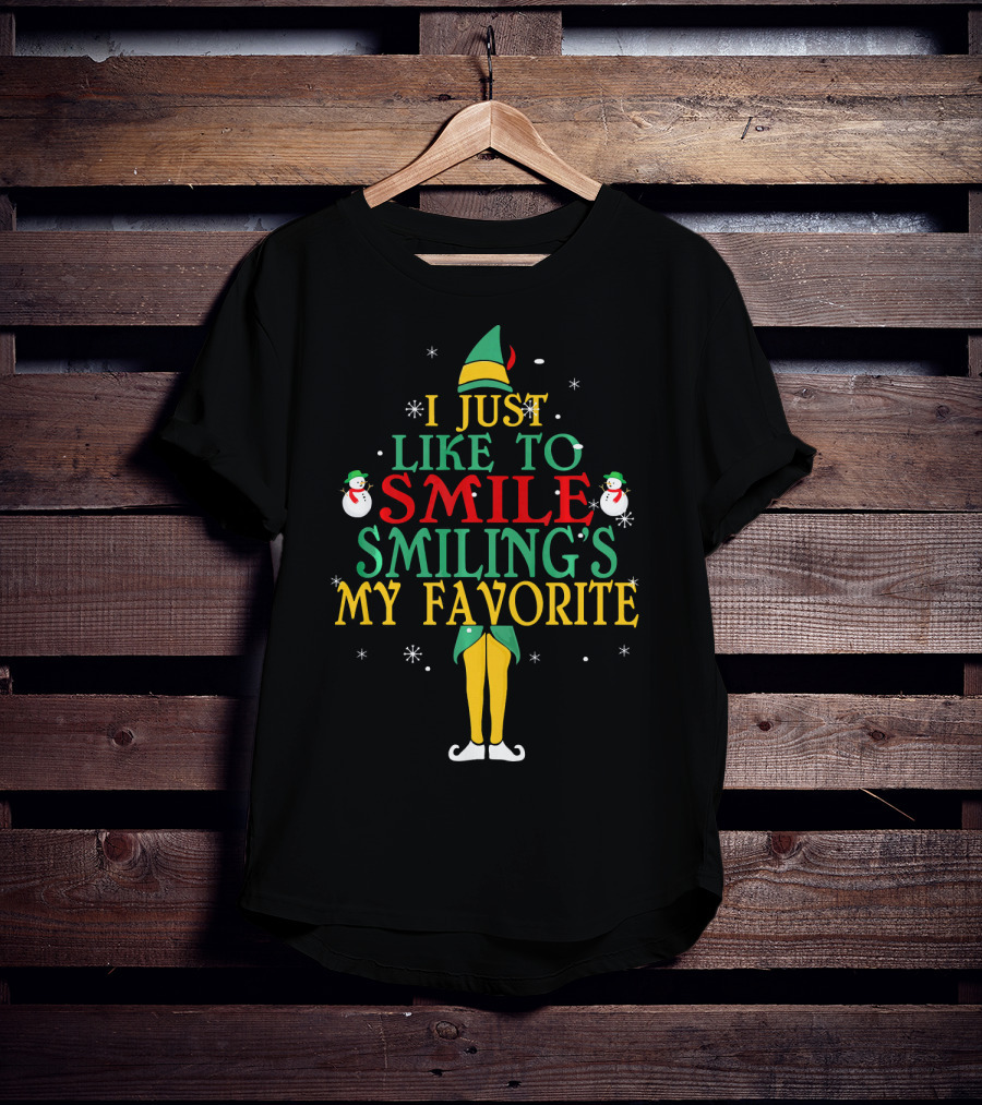 Elf Costume Inspired I Just Like To Smile Smiling's My Favorite Christmas Holiday Edition T-Shirt