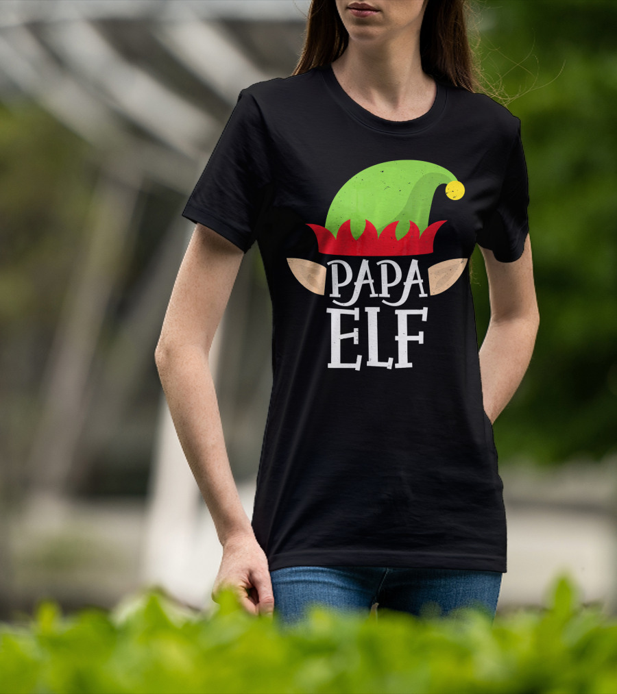 Papa Elf Hat With Ears Christmas T-Shirt