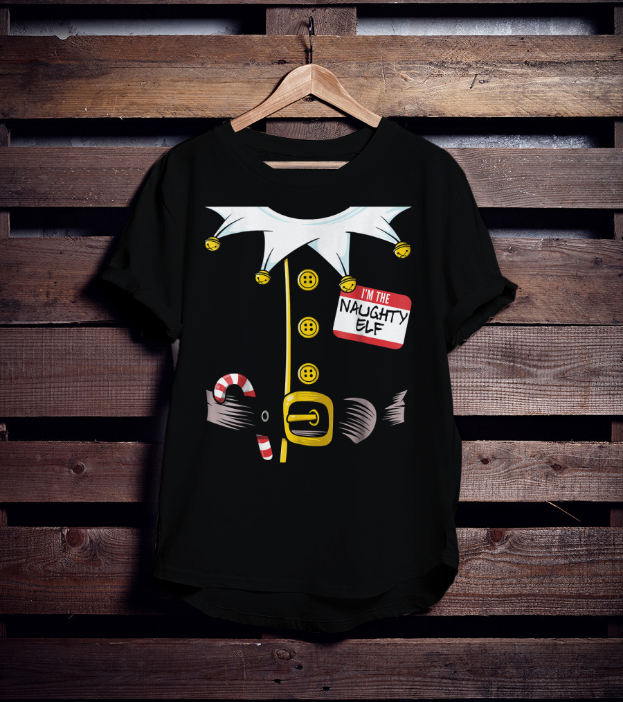 I'm The Naughty Elf With Candy Cane And Bell Collar T-Shirt