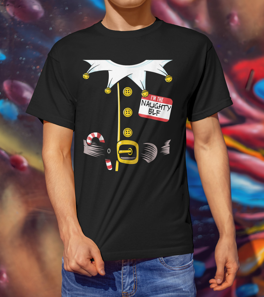 I'm The Naughty Elf With Candy Cane And Bell Collar T-Shirt