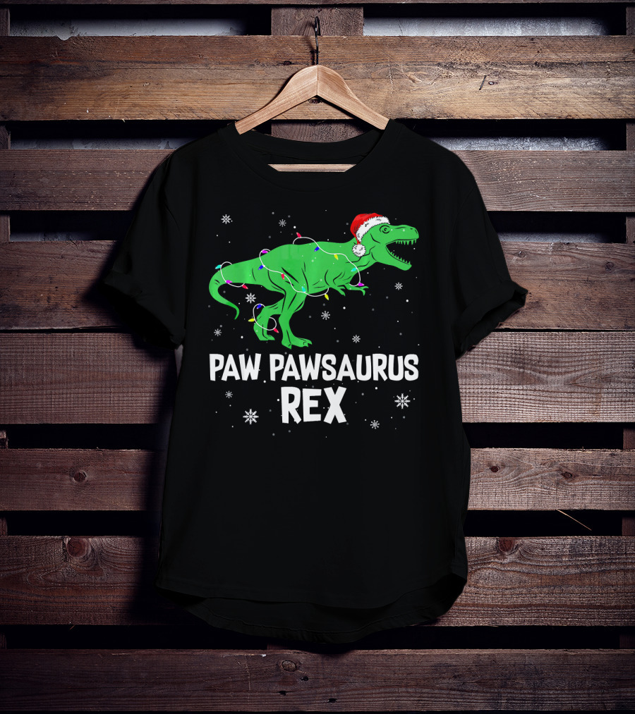 Paw Paw Saurus Rex Santa Hat Christmas Lights T-Shirt