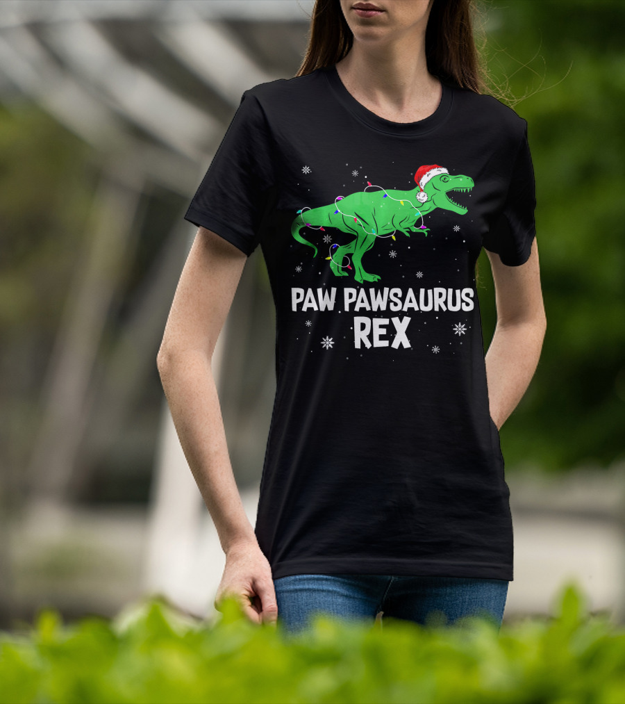 Paw Paw Saurus Rex Santa Hat Christmas Lights T-Shirt