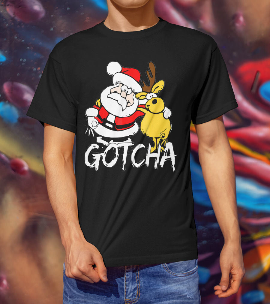 Santa Claus Gotcha Finger Circle Game With Reindeer T-Shirt