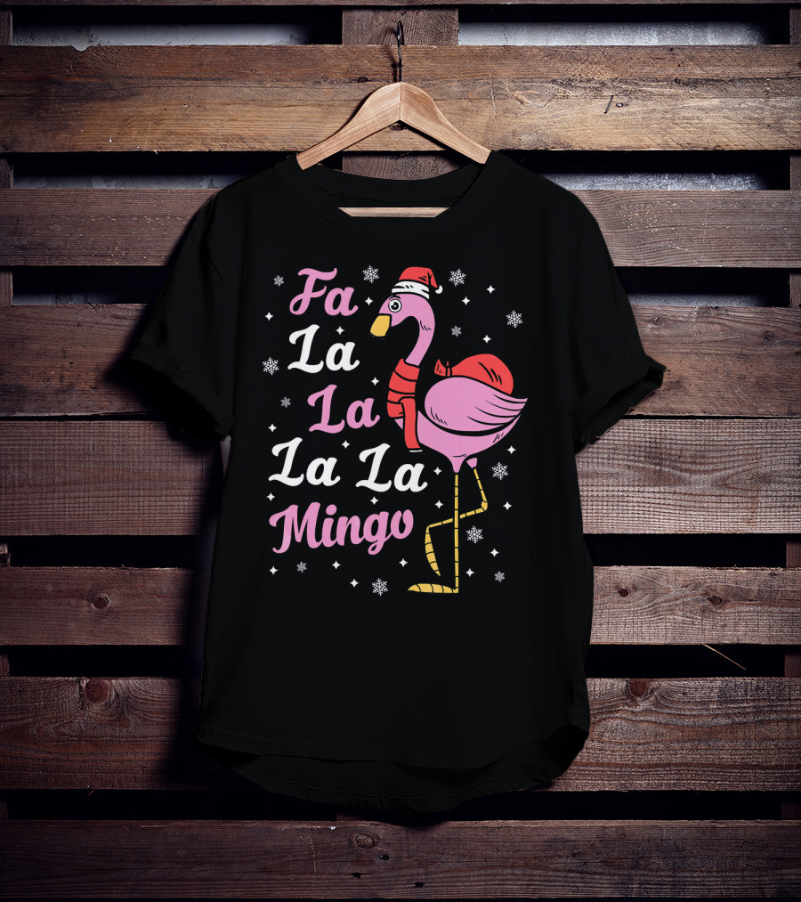 Fa La La La La Mingo Santa Flamingo Holiday Snowflakes T-Shirt