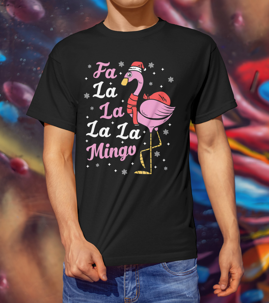 Fa La La La La Mingo Santa Flamingo Holiday Snowflakes T-Shirt