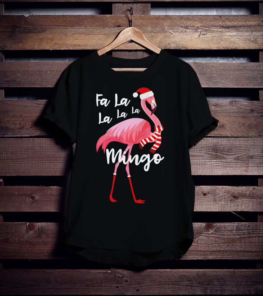 Fa La La La La Mingo Flamingo Santa Hat Holiday T-Shirt