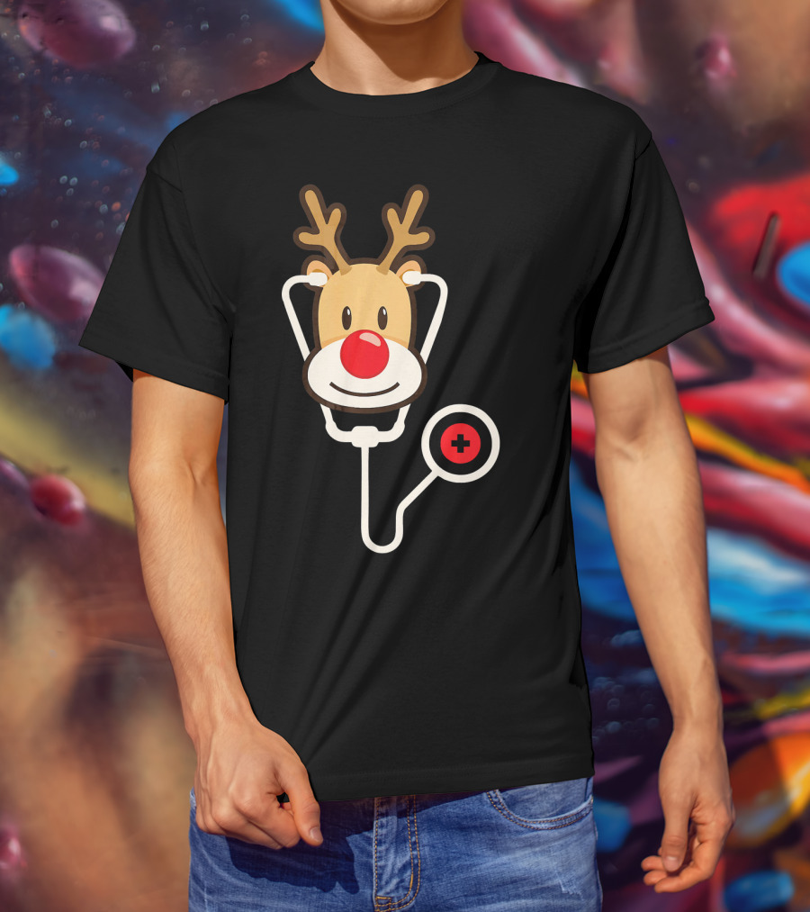 Cute Moose Reindeer Stethoscope Nurse T-Shirt