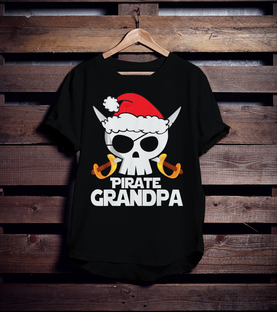 Pirate Grandpa Santa Skull With Swords Christmas Humor T-Shirt