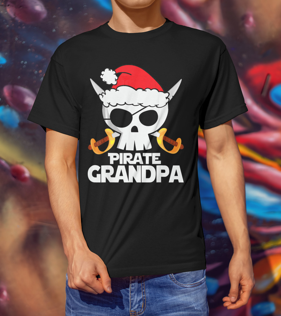 Pirate Grandpa Santa Skull With Swords Christmas Humor T-Shirt