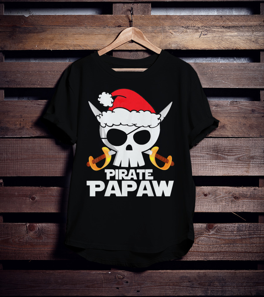 Santa Claus Pirate Papaw Skull With Swords T-Shirt