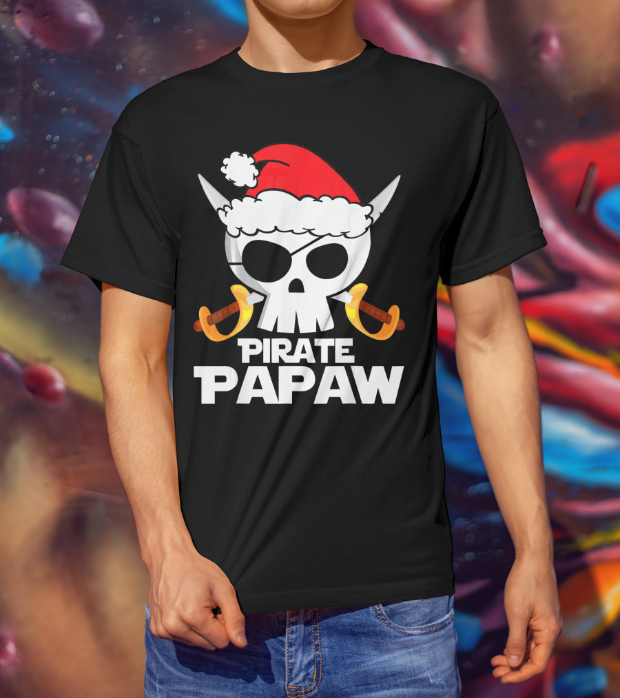 Santa Claus Pirate Papaw Skull With Swords T-Shirt