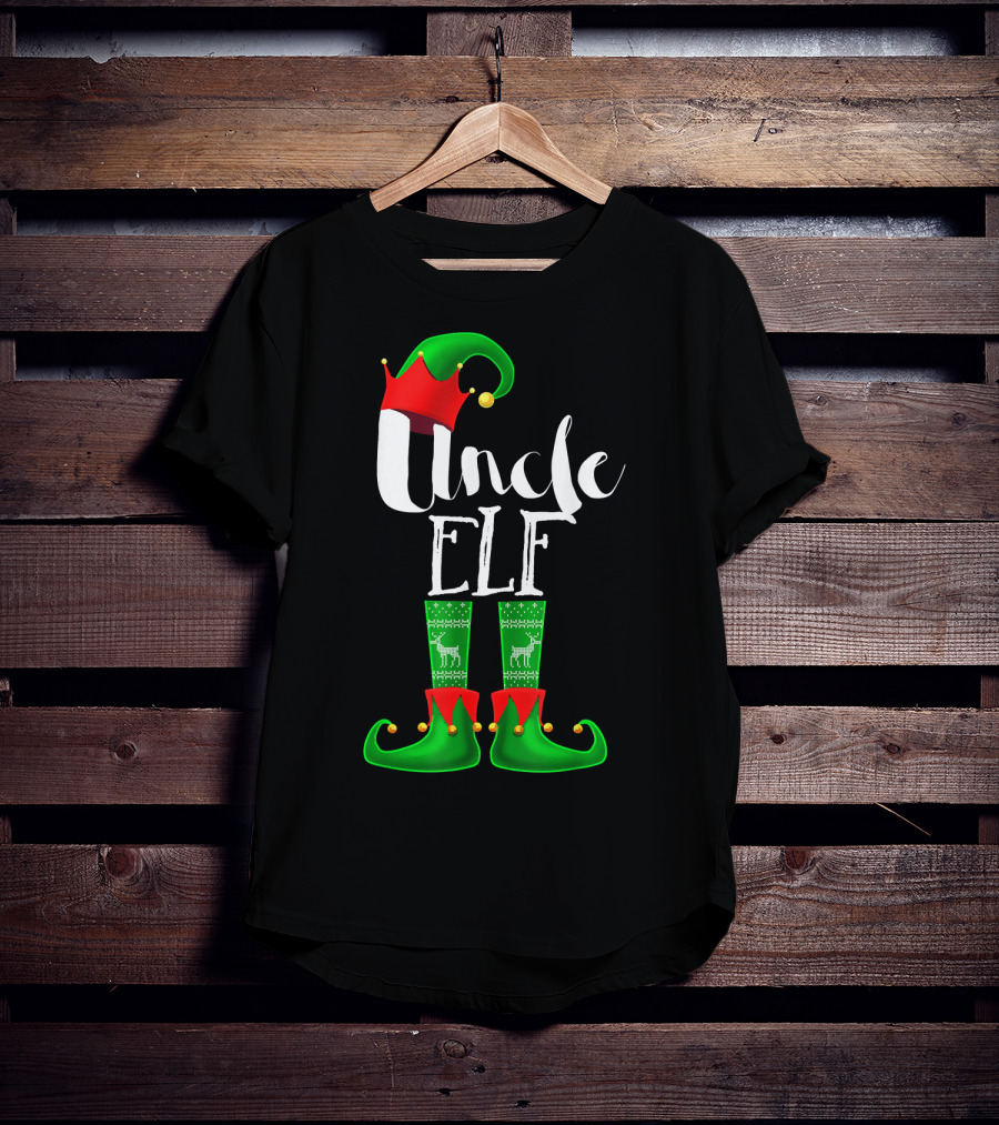 Uncle Elf Christmas Outfit With Santa Hat And Festive Green Boots T-Shirt