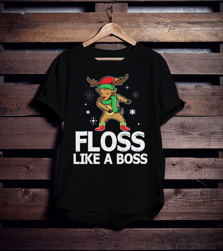 Reindeer ELF Costume Floss Like A Boss Snowflakes Christmas Dance T-Shirt
