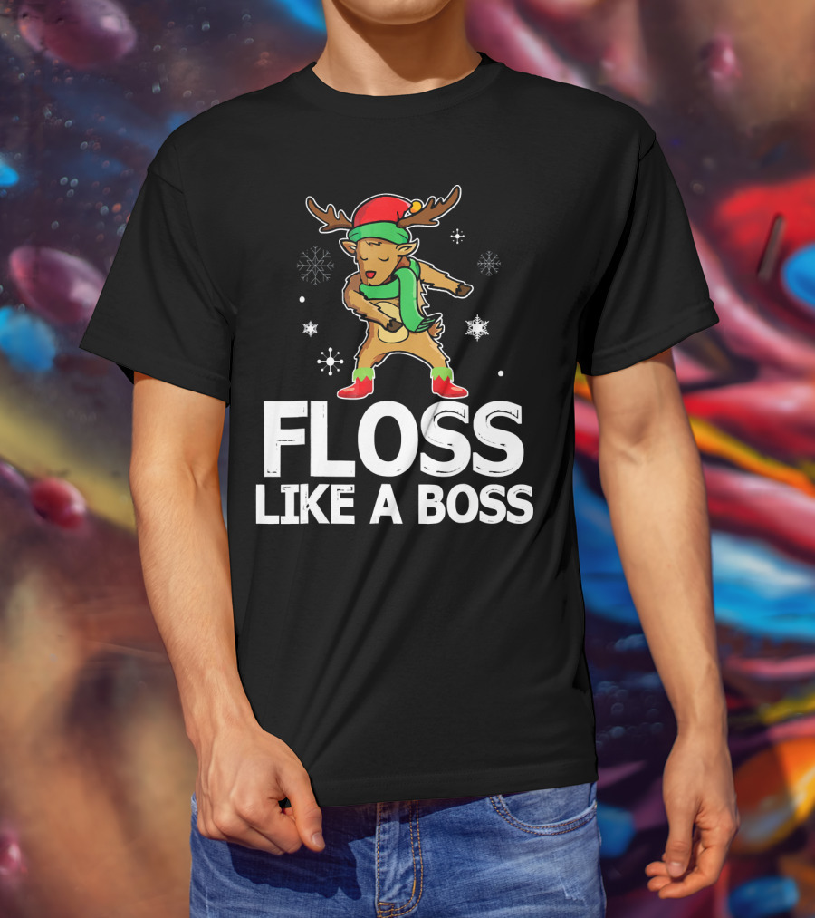 Reindeer ELF Costume Floss Like A Boss Snowflakes Christmas Dance T-Shirt