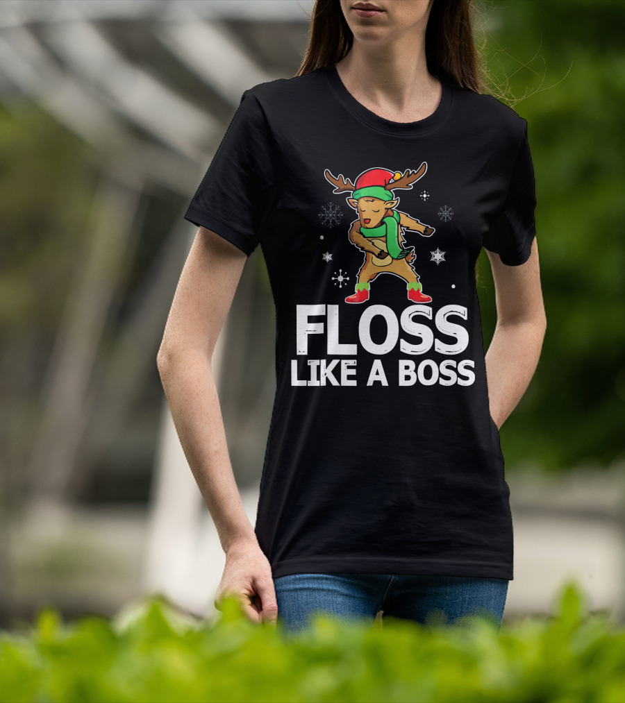 Reindeer ELF Costume Floss Like A Boss Snowflakes Christmas Dance T-Shirt