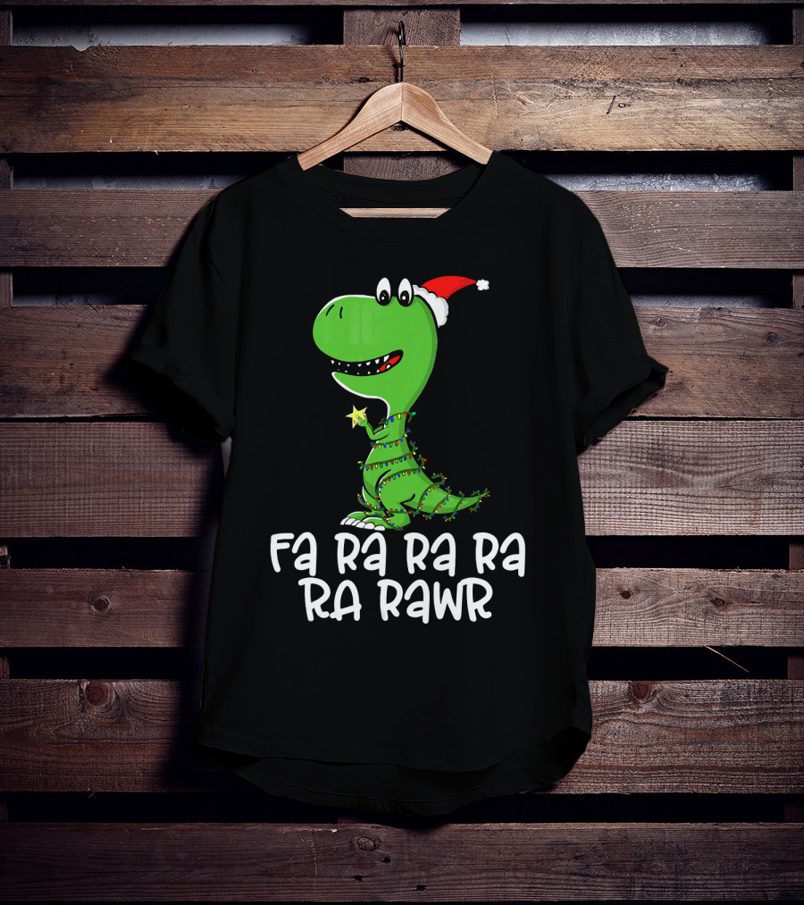 Fa Ra Ra Ra Rawr Dinosaur Christmas Lights Santa Hat T-Shirt