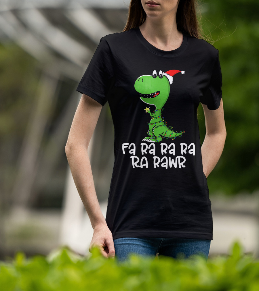 Fa Ra Ra Ra Rawr Dinosaur Christmas Lights Santa Hat T-Shirt