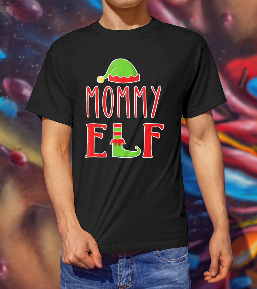 Mommy Elf Christmas Family Matching Hat And Shoe T-Shirt