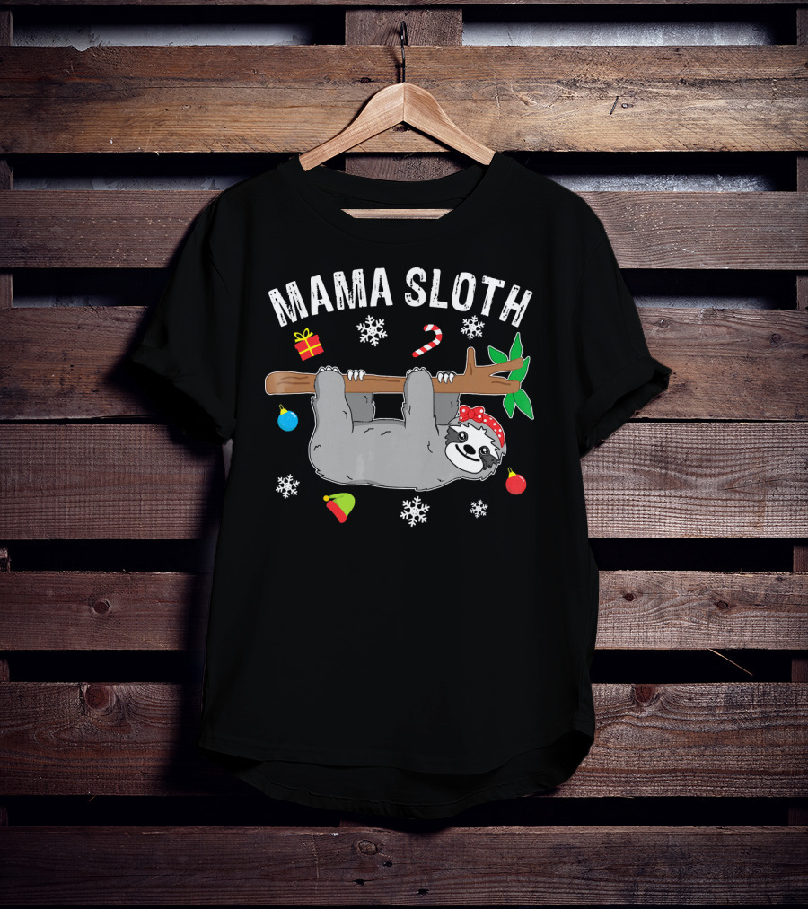 Mama Sloth Christmas Snowflakes Candy Cane Hanging T-Shirt