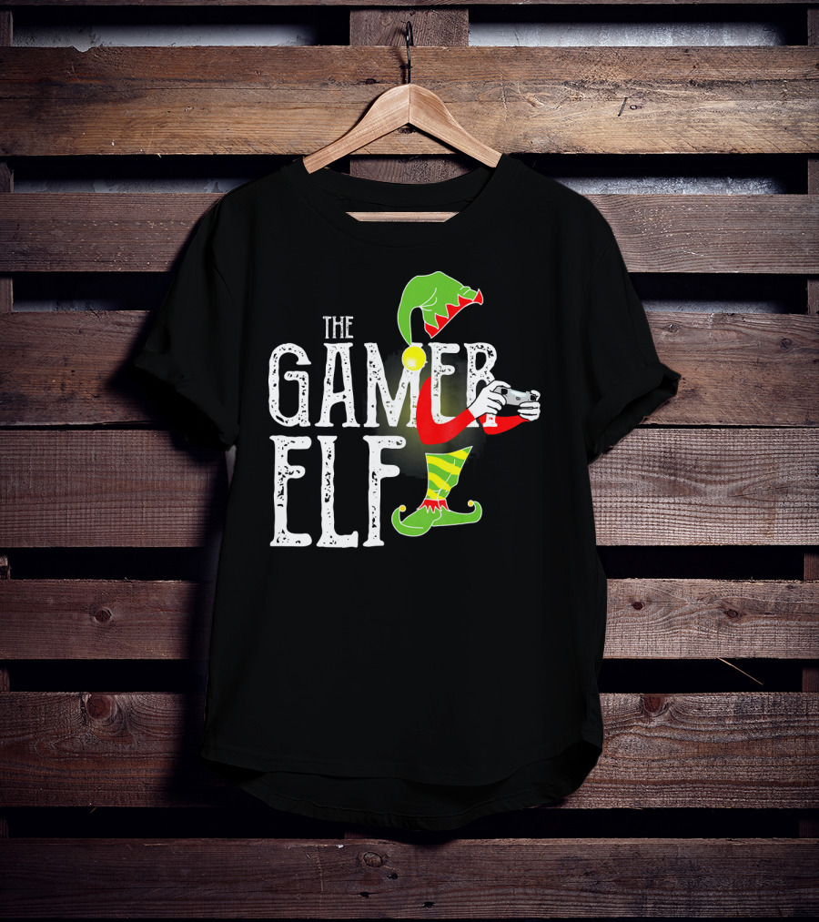 The Gamer Elf With Controller And Festive T-Shirt