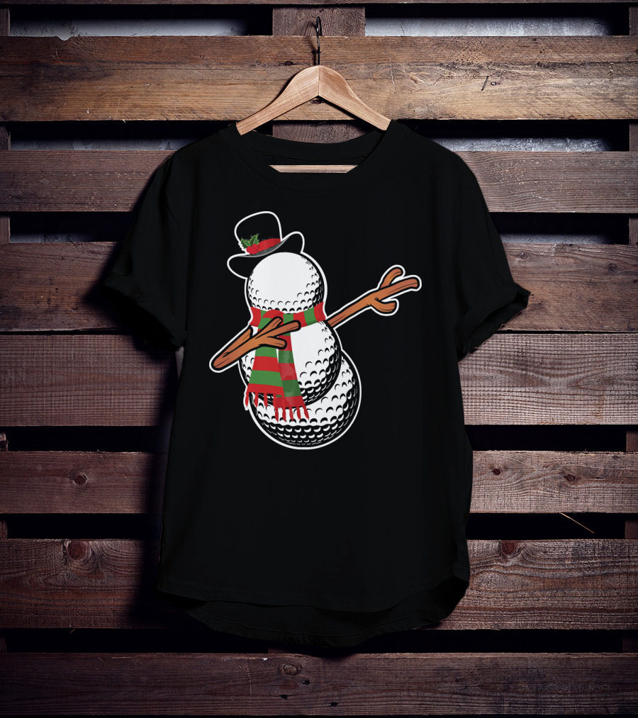 Dabbing Golf Snowman Christmas Hat And Scarf T-Shirt