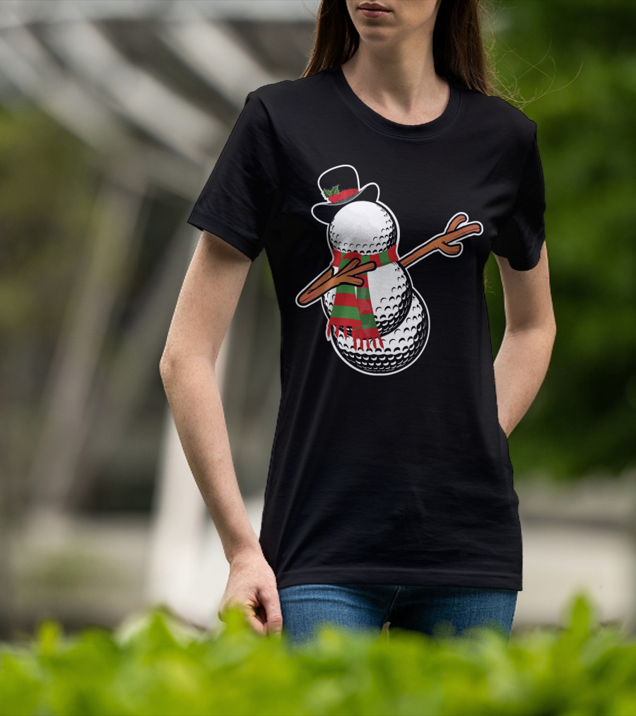 Dabbing Golf Snowman Christmas Hat And Scarf T-Shirt