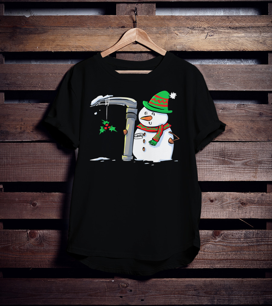 Snowman With Mac 3 Anesthesia Wearing Holiday Hat And Scarf With Holly Decor T-Shirt