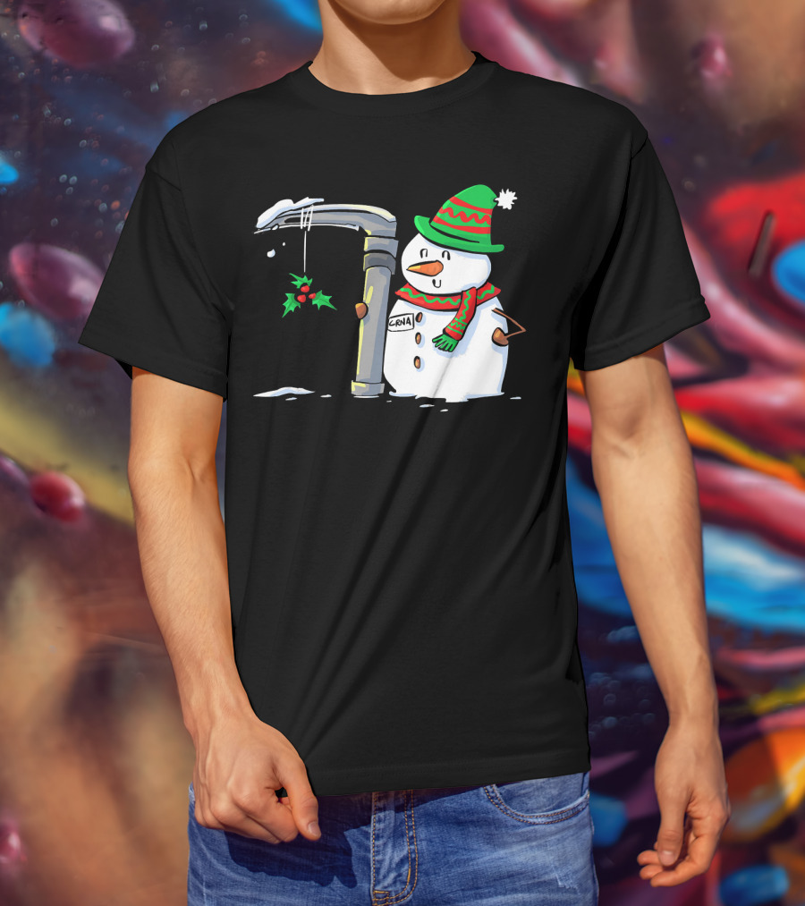 Snowman With Mac 3 Anesthesia Wearing Holiday Hat And Scarf With Holly Decor T-Shirt