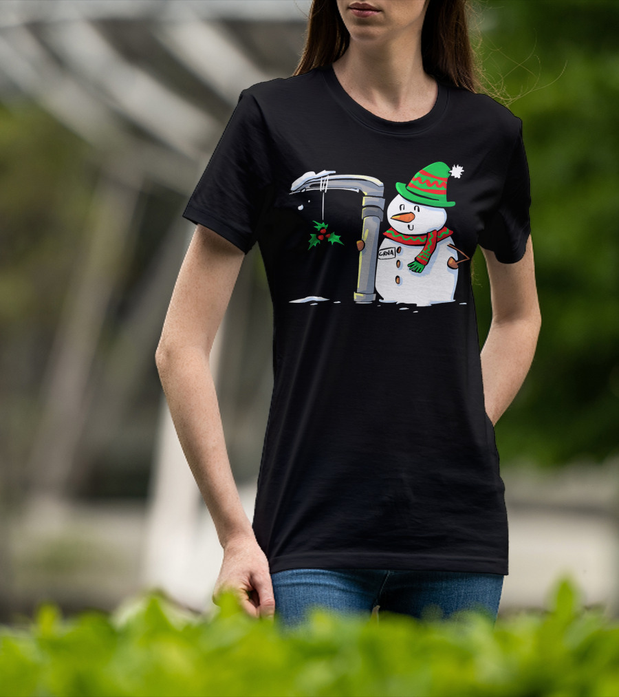 Snowman With Mac 3 Anesthesia Wearing Holiday Hat And Scarf With Holly Decor T-Shirt
