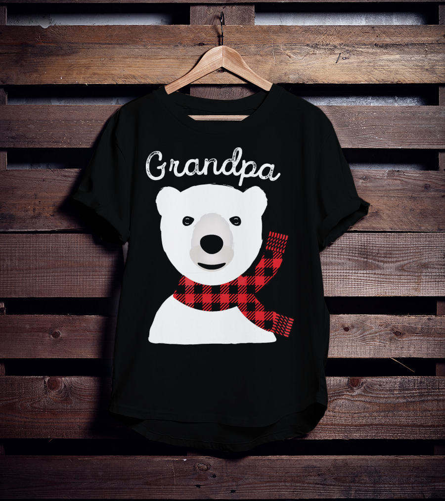 Grandpa Christmas Bear With Red Plaid Scarf Family Matching T-Shirt